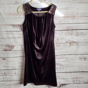 NWOT Vivienne Tam  Black Velvet Cowl Neck Tank Dress With Sequin Shoulder Size L